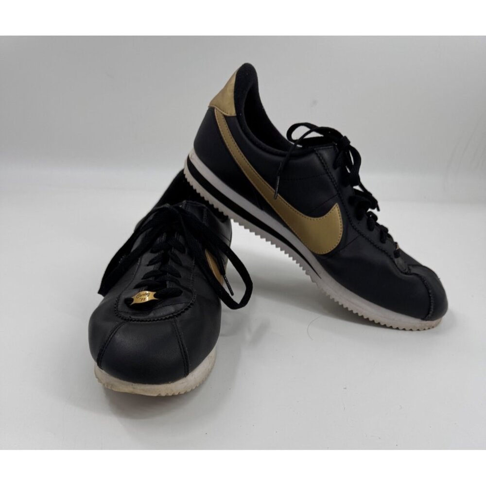 Nike Cortez 72 Black & Gold Leather Lace-Up Sneakers